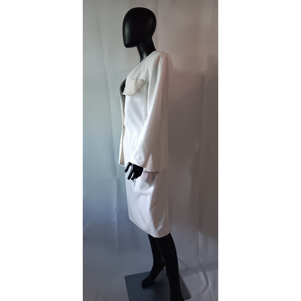 Vintage Le Suit Off White Skirt Suit Size 8 Grid Pattern Double Breasted KS0304 - Picture 4 of 6